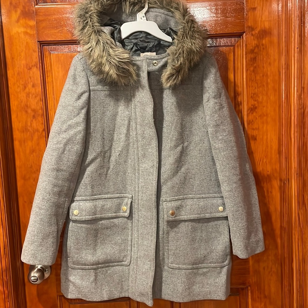J. Crew Womens Vail Faux Fur Grey Hooded Parka